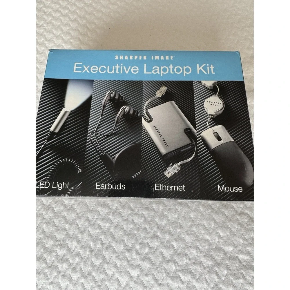 New Sharper Image Executive Laptop Kit LED Light Earbuds Ethernet Cord & Mouse